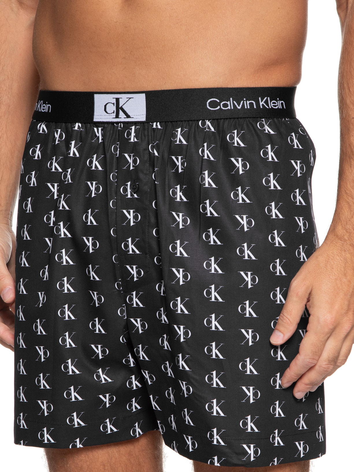 Cueca Samba Canção Print Staggered Logo Preto Calvin Klein Underwear