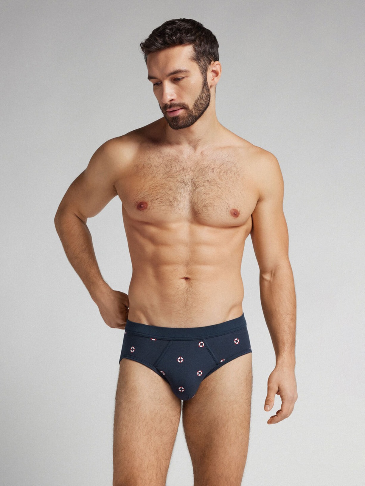 Cueca Slip Com Estampa De Boias Em Algodão Natural Fresh Azul Intimissimi
