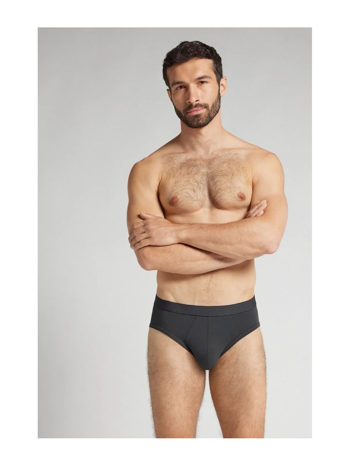 Cueca Slip Em Algodão Supima Com Elástico Visível Cinza Intimissimi