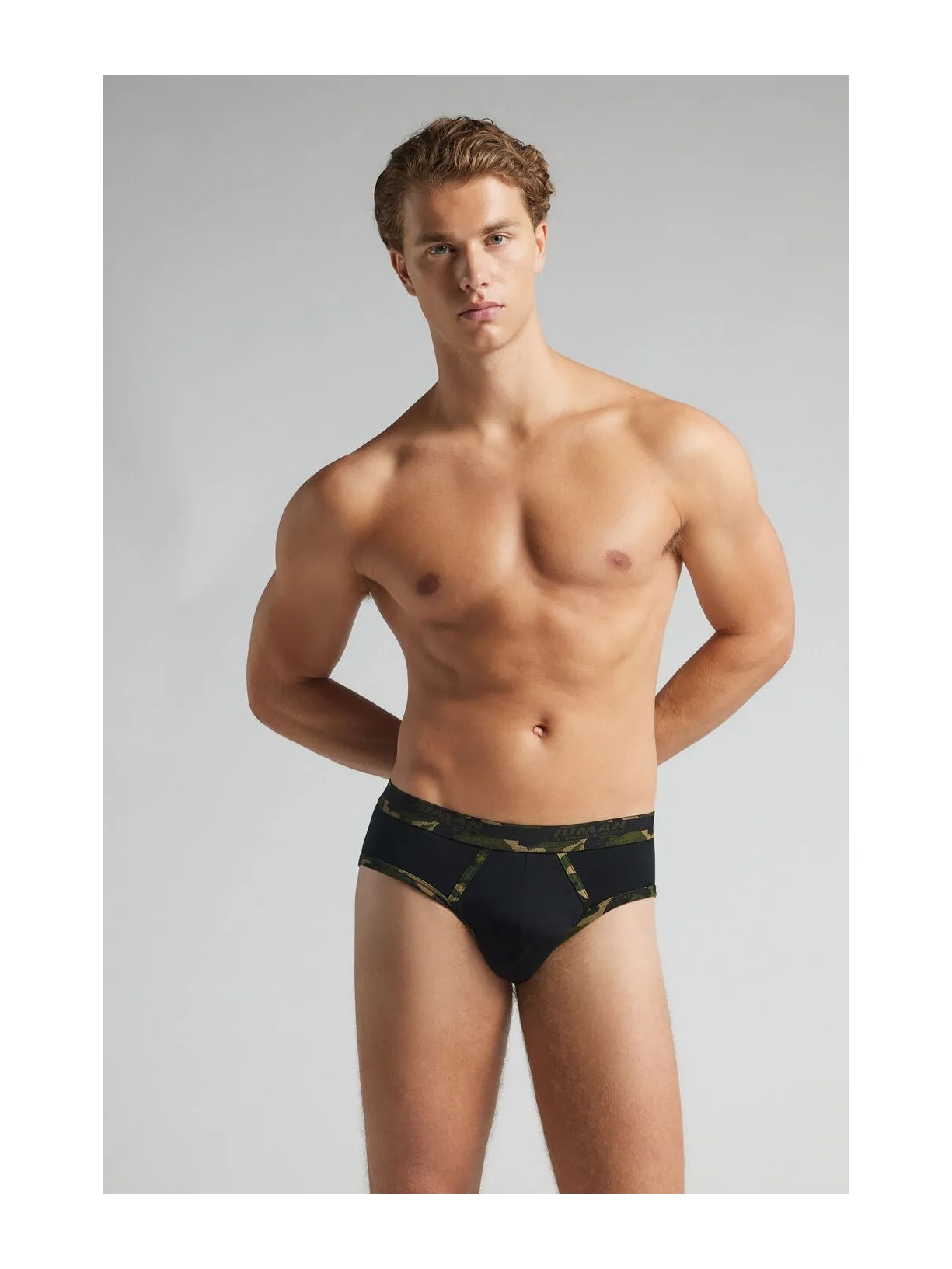 Cueca Slip Em Algodão Supima Com Estampa Camuflada Preto Intimissimi