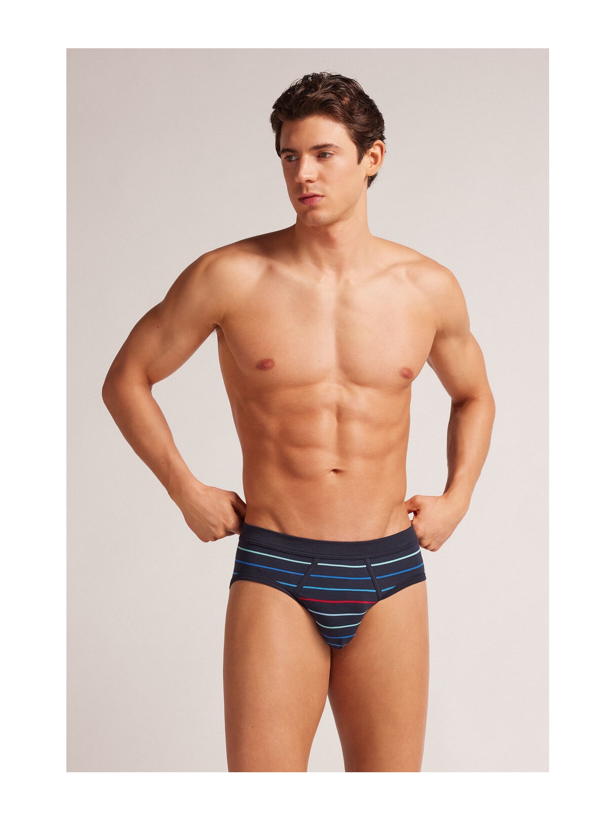 Cueca Slip Listrada Em Algodão Supima Azul Intimissimi