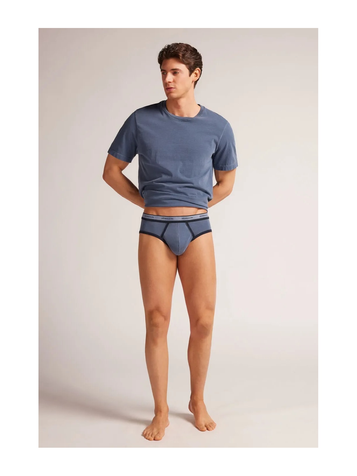 Cueca Slip Washed Collection Em Algodão Azul Intimissimi