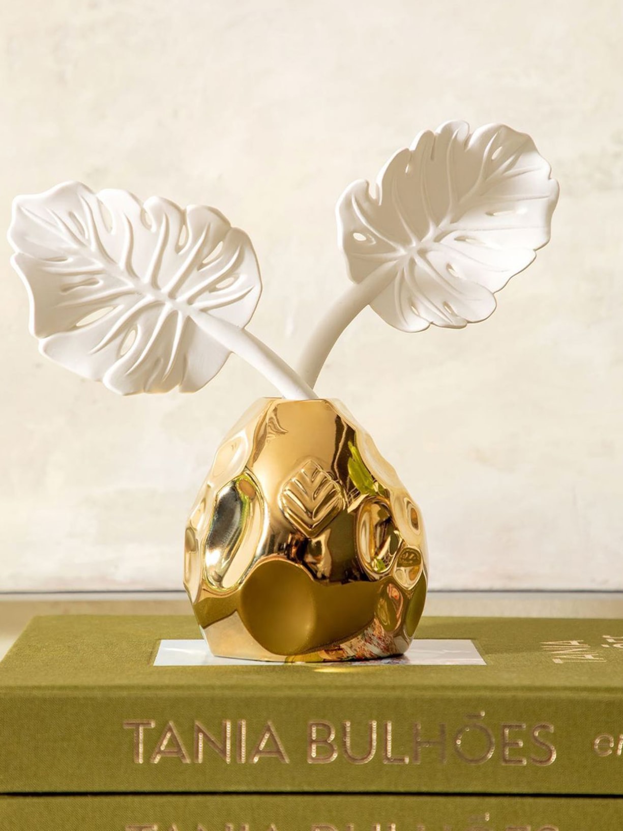 Difusor Folha Costela De Adão Dourado  Chá Branco Tania Bulhões