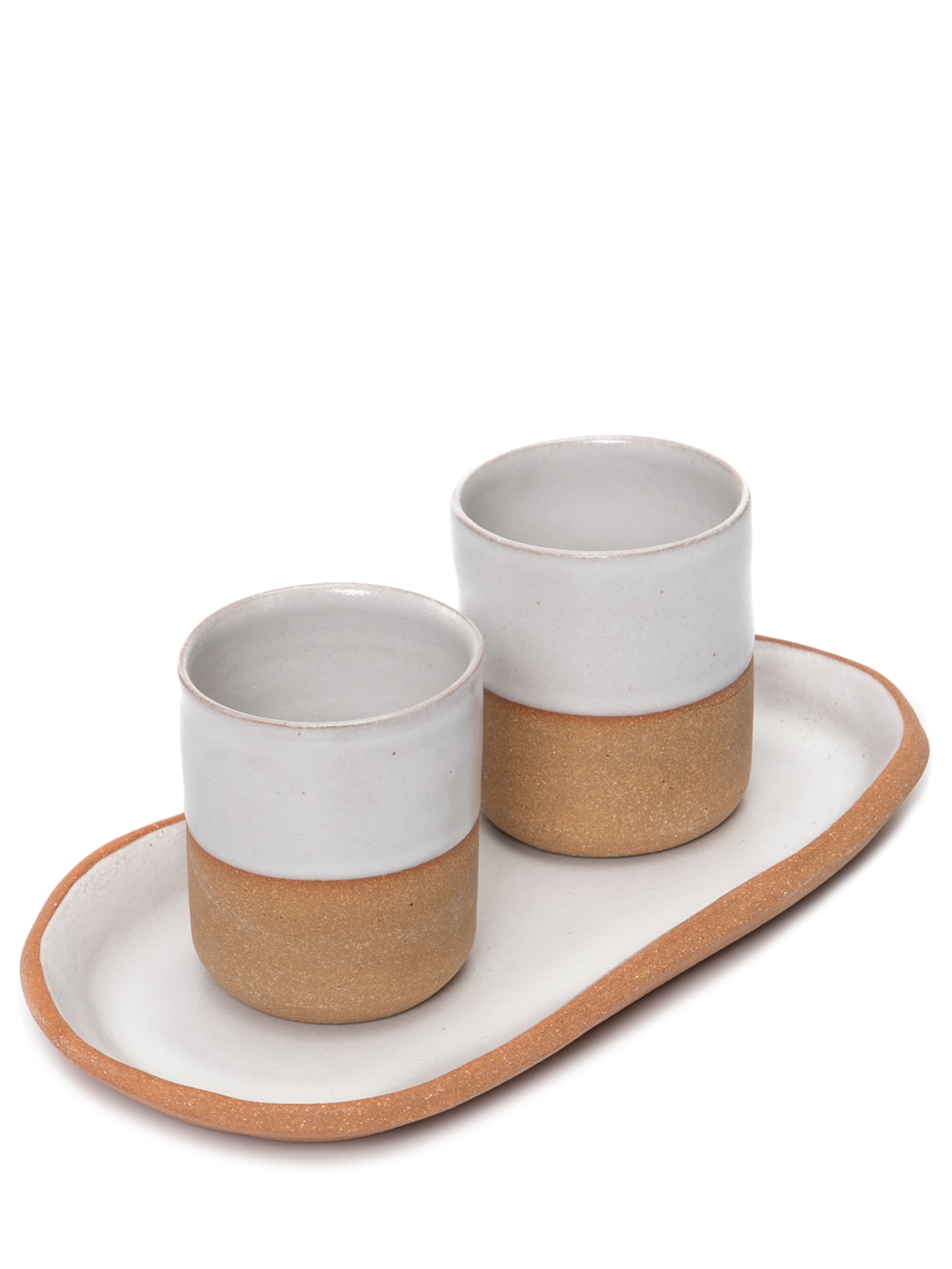 Dupla De Copos Tubo Expresso Em Cerâmica Com Travessa Para Biscoito P - Branco