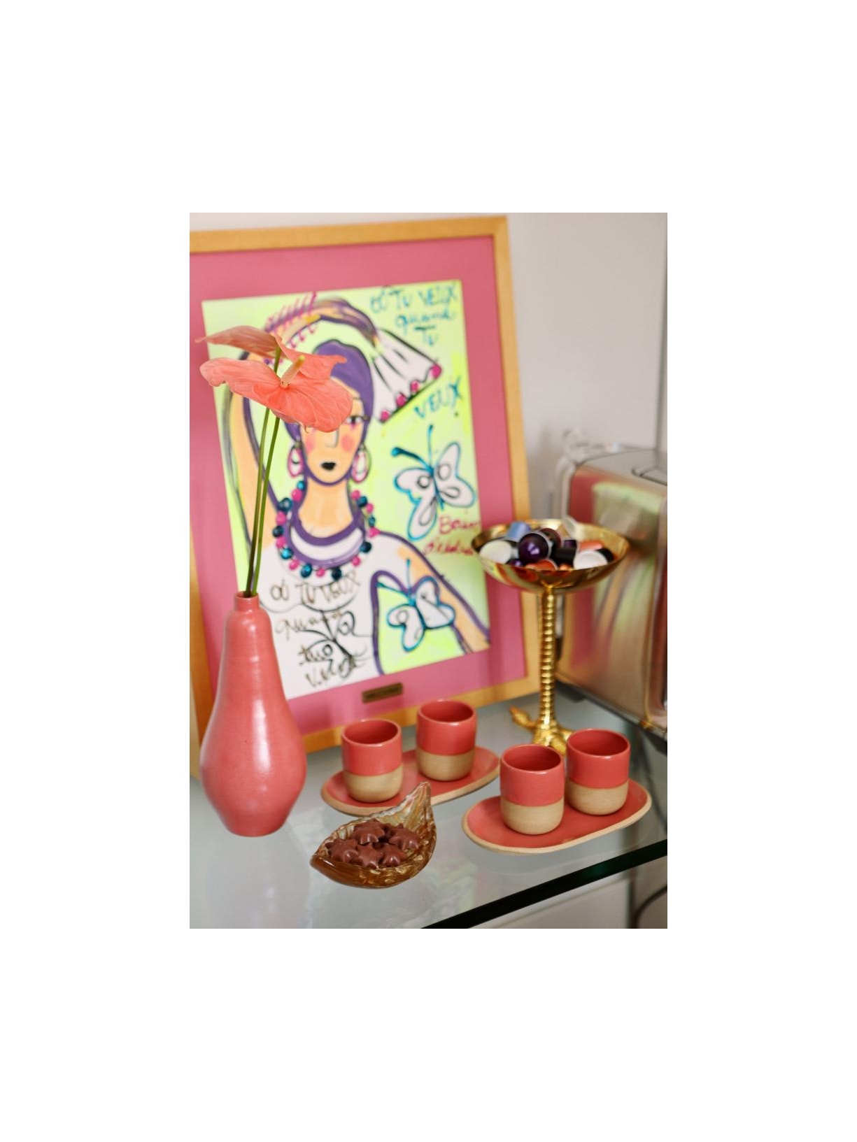 Dupla De Copos Tubo Expresso Em Cerâmica Com Travessa Para Biscoito P Rosa Luli Ateliê