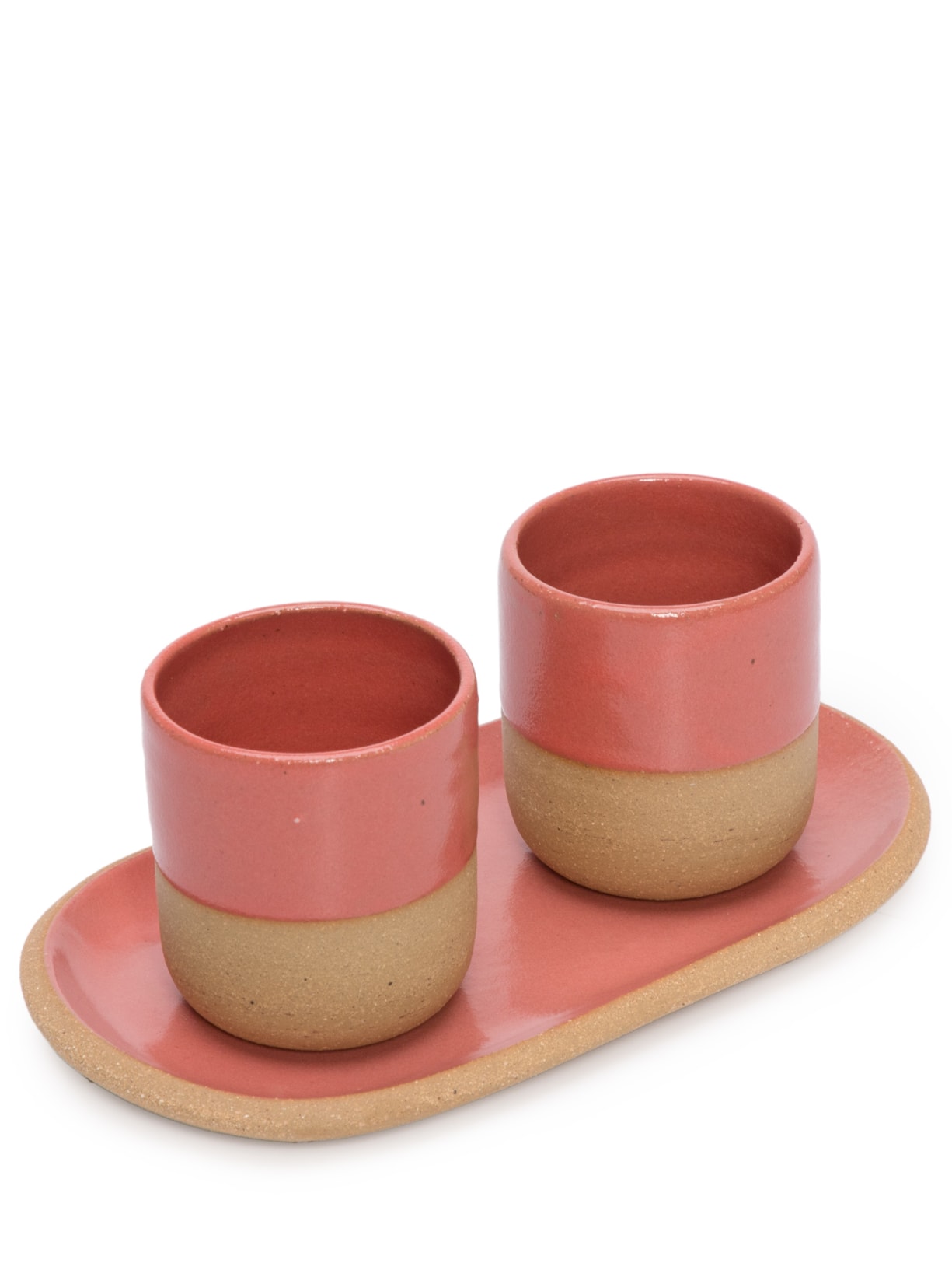 Dupla De Copos Tubo Expresso Em Cerâmica Com Travessa Para Biscoito P Rosa Luli Ateliê