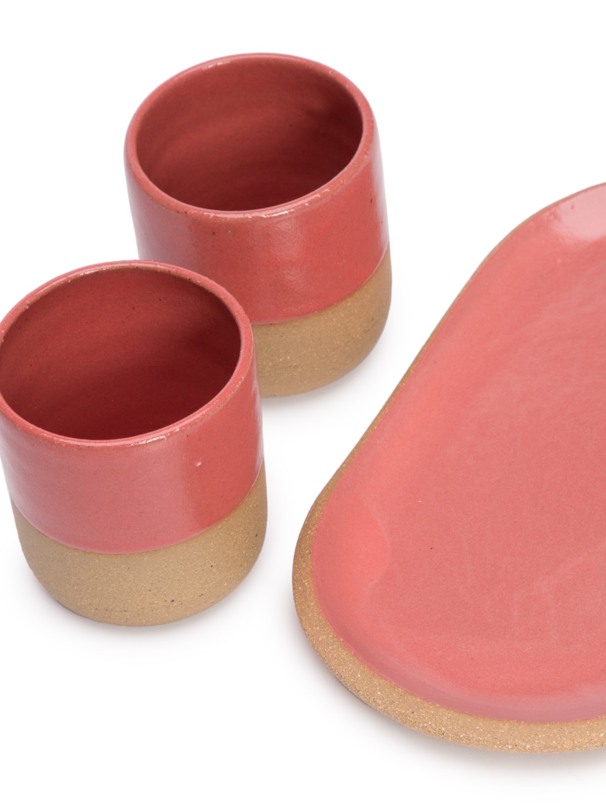 Dupla De Copos Tubo Expresso Em Cerâmica Com Travessa Para Biscoito P Rosa Luli Ateliê