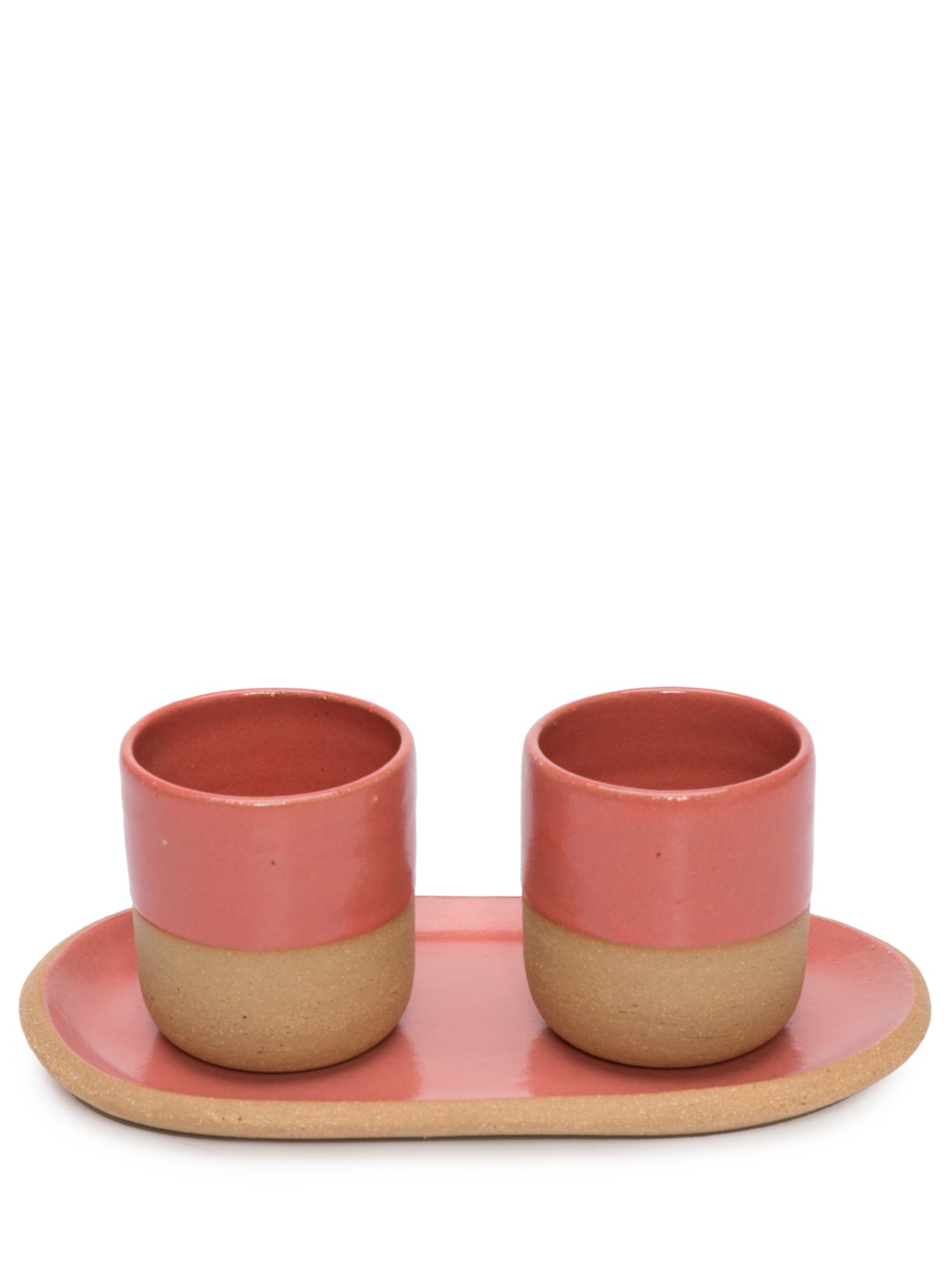 Dupla De Copos Tubo Expresso Em Cerâmica Com Travessa Para Biscoito P Rosa Luli Ateliê