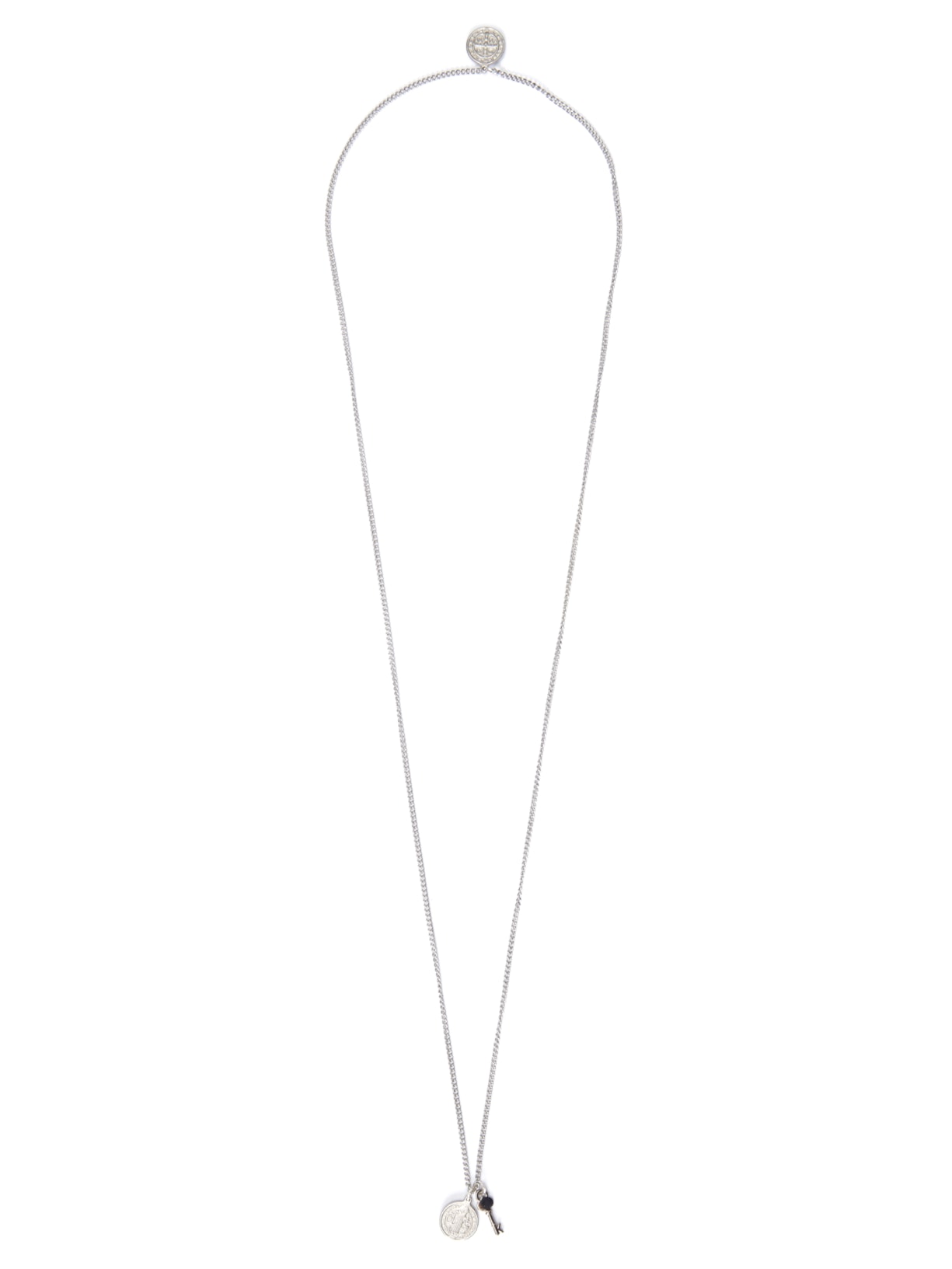 Escapulário Masculino Amuleto São Bento de Corrente em Aço Prata Key Design