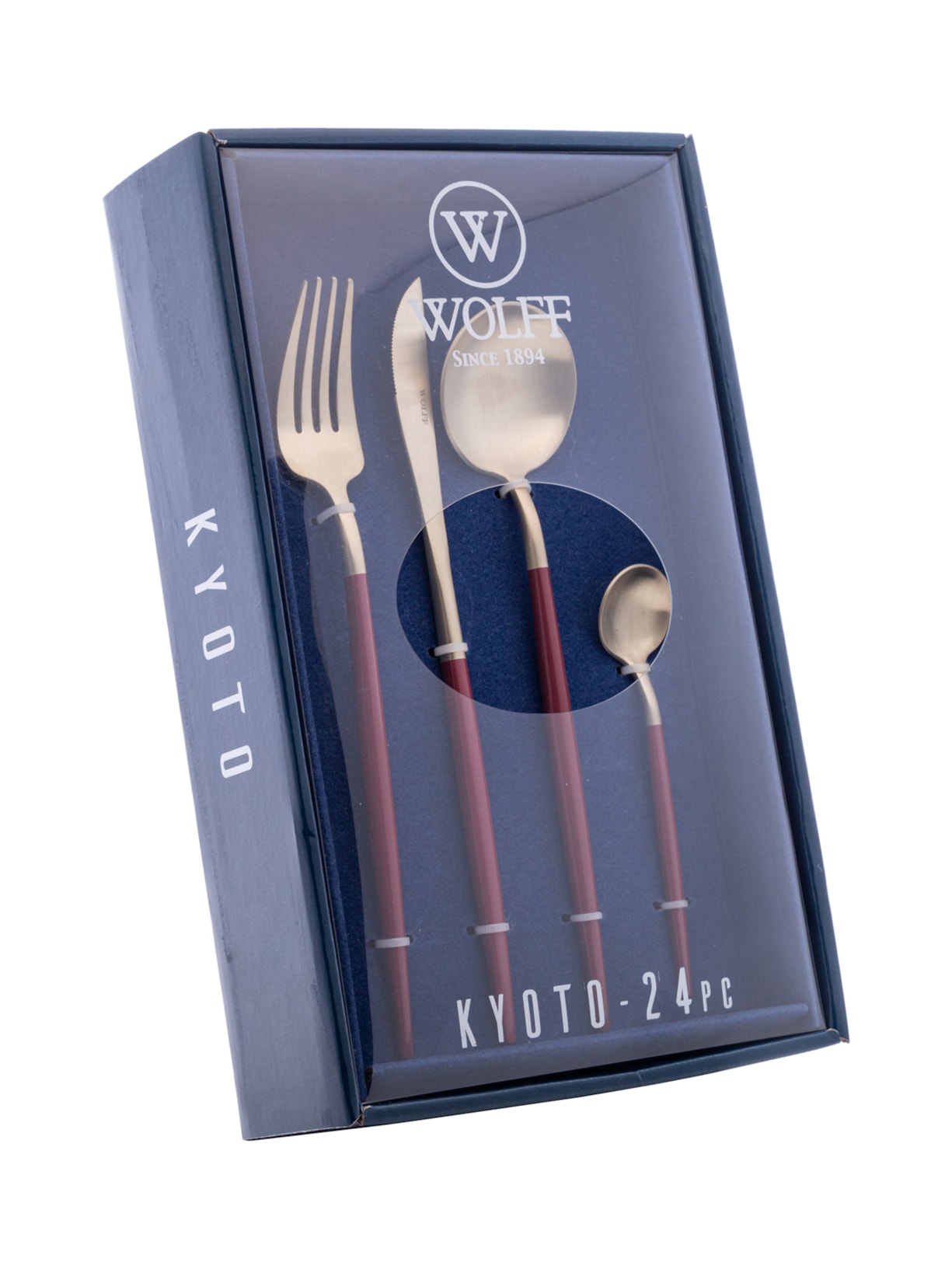 Faqueiro 24 Peças de Aço Inox Kyoto Champanhe e Carmim Dourado Wolff