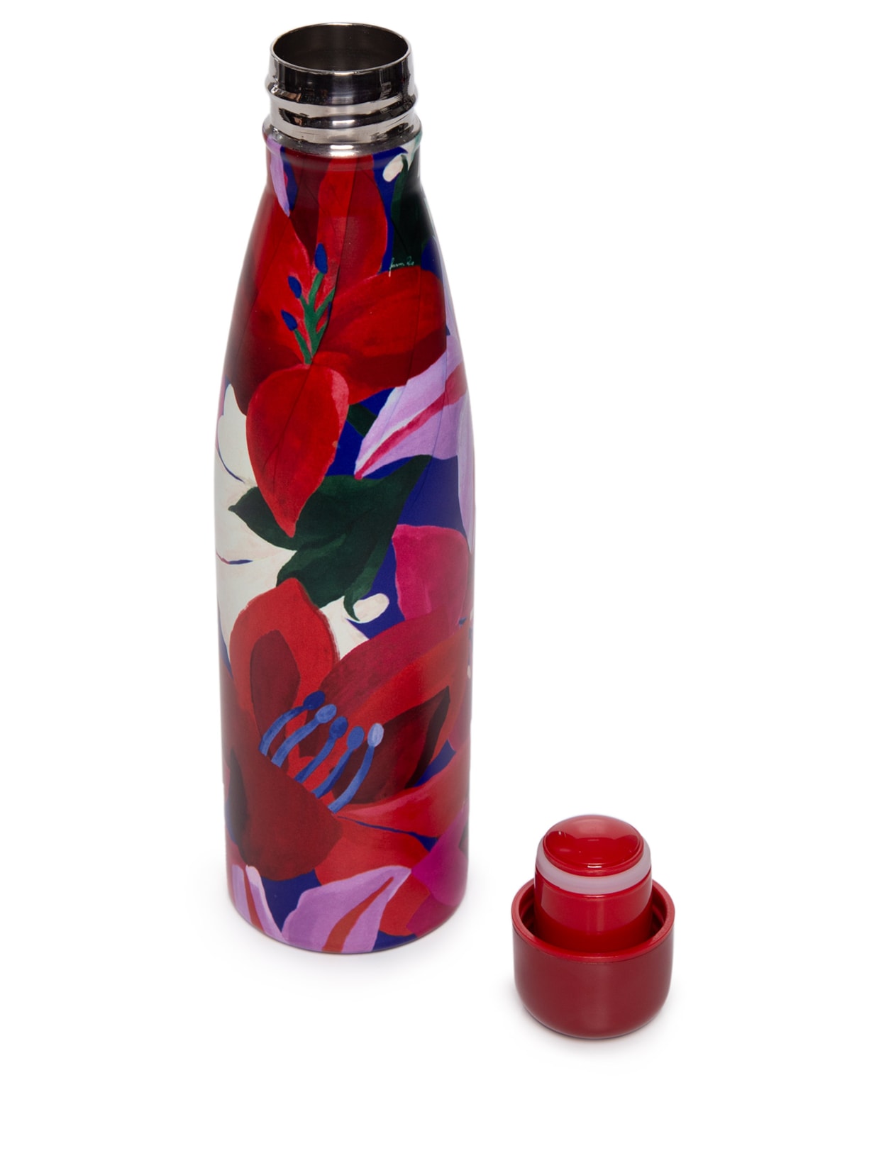 Garrafa Glub Glub Aquarela Floral 500ml Vermelho Farm Etc