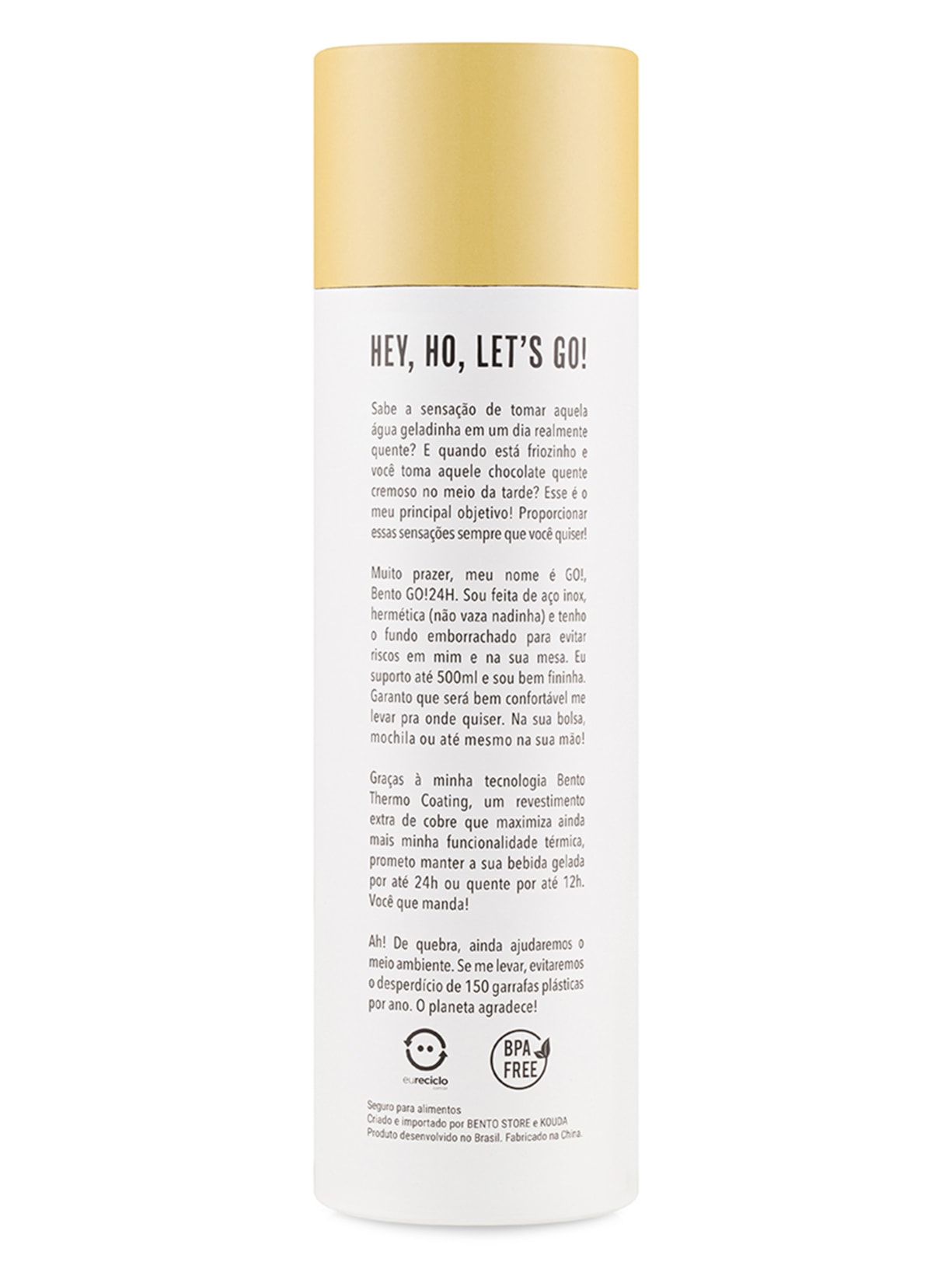 Garrafa Térmica 500ml Bento Go! Dourado Kouda