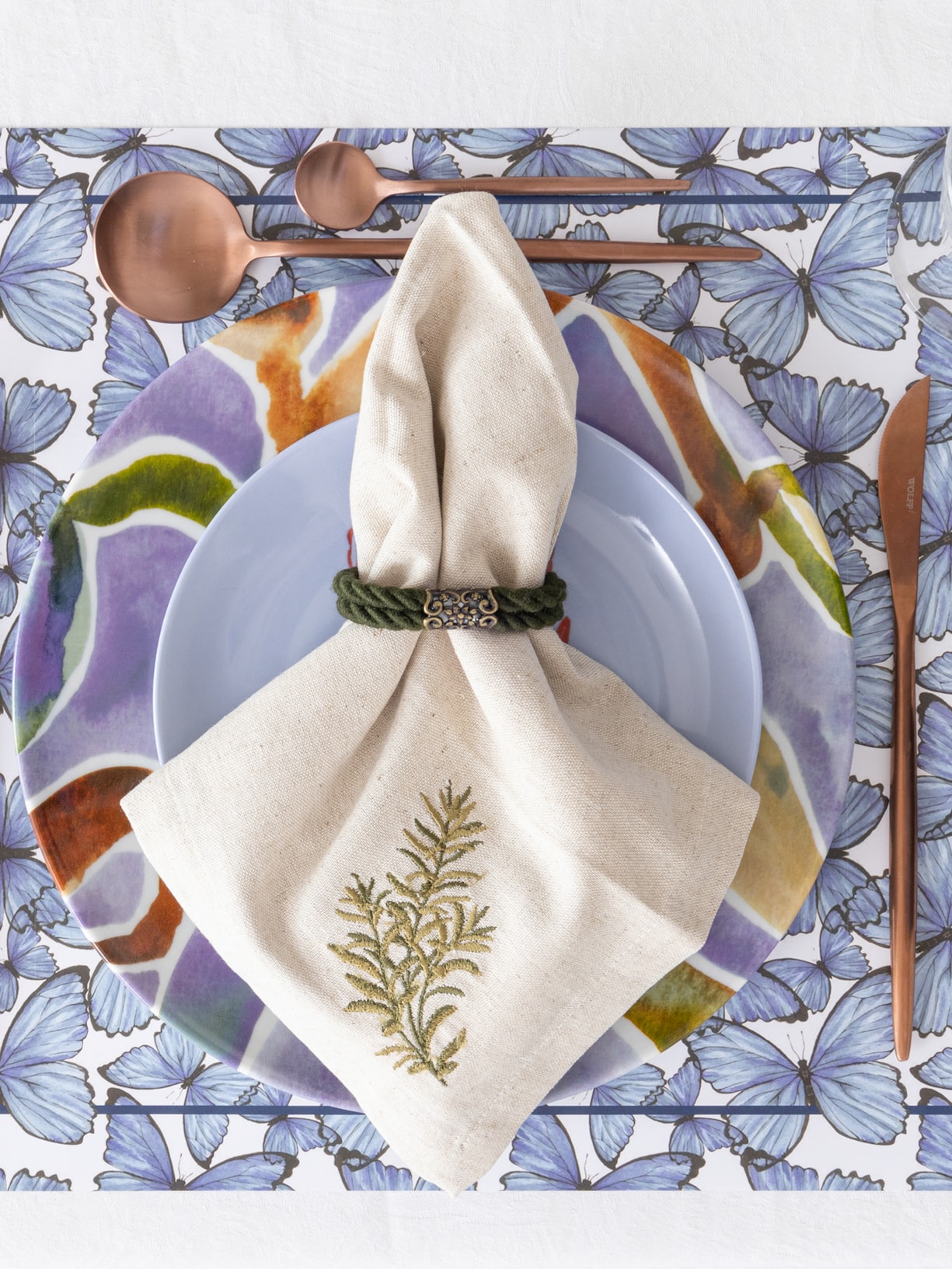 Guardanapo Bordado Linho Bege Alecrim 1 Unidade Bege '2Home