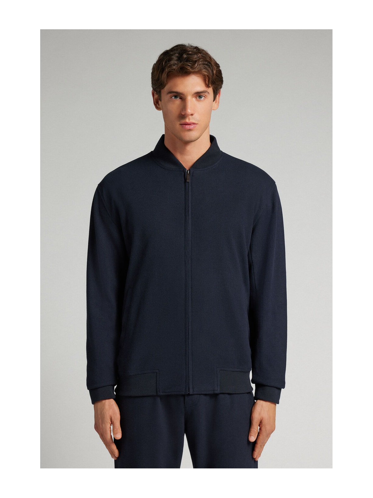 Jaqueta Bomber Com Tecido Efeito Lã Azul Intimissimi