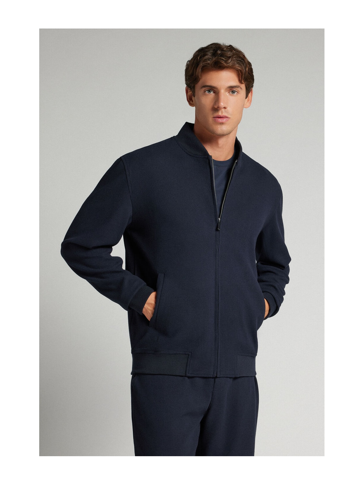 Jaqueta Bomber Com Tecido Efeito Lã Azul Intimissimi