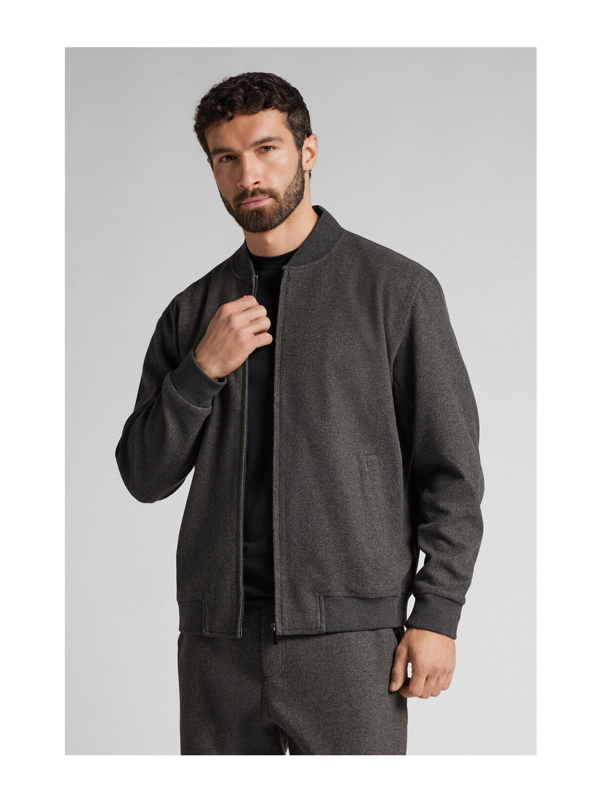 Jaqueta Bomber Com Tecido Efeito Lã Cinza Intimissimi