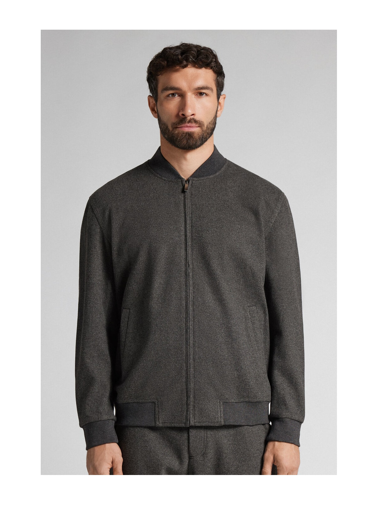 Jaqueta Bomber Com Tecido Efeito Lã Cinza Intimissimi