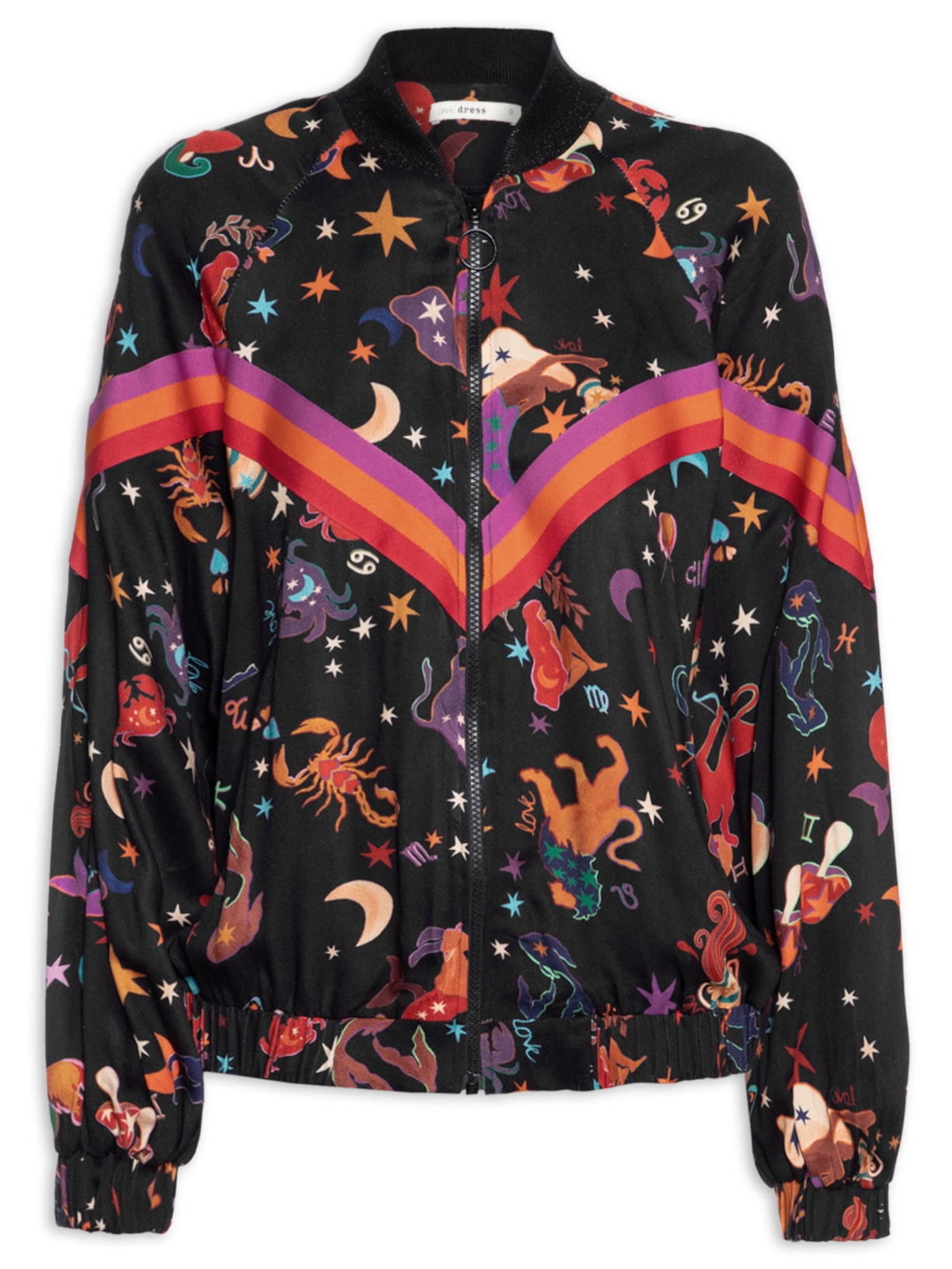 Jaqueta Bomber Feminina Estampada a Zodiaco - Preto