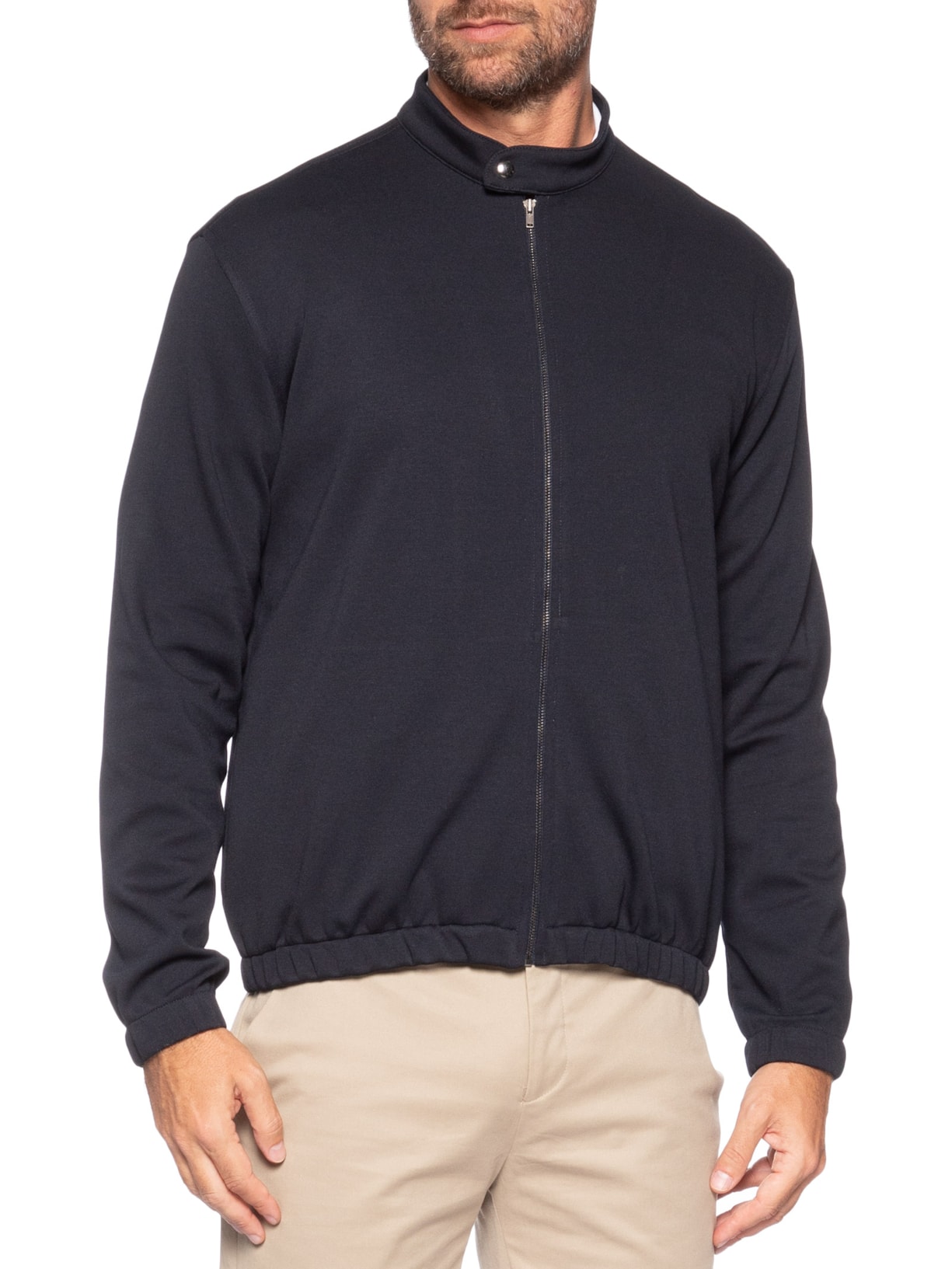 Jaqueta Bomber Masculina em Malha Italiana Azul Paramount Alfaiataria