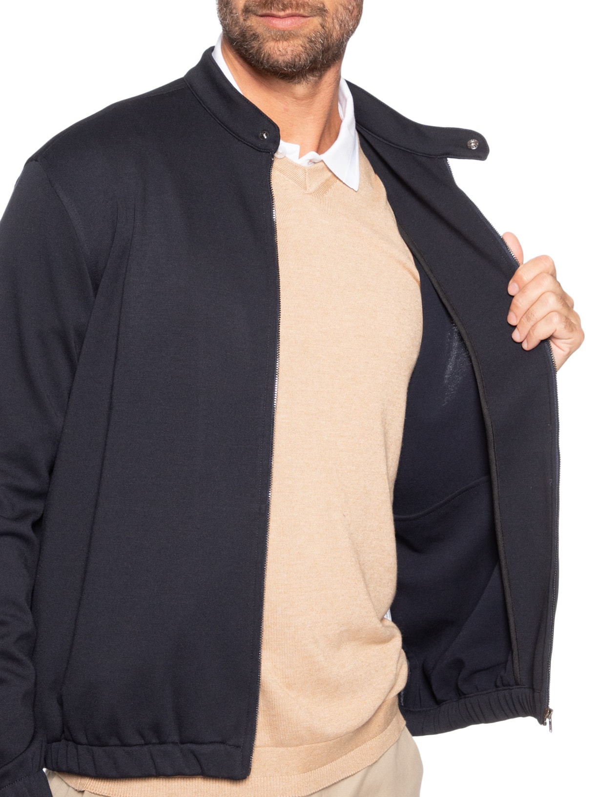 Jaqueta Bomber Masculina em Malha Italiana Azul Paramount Alfaiataria
