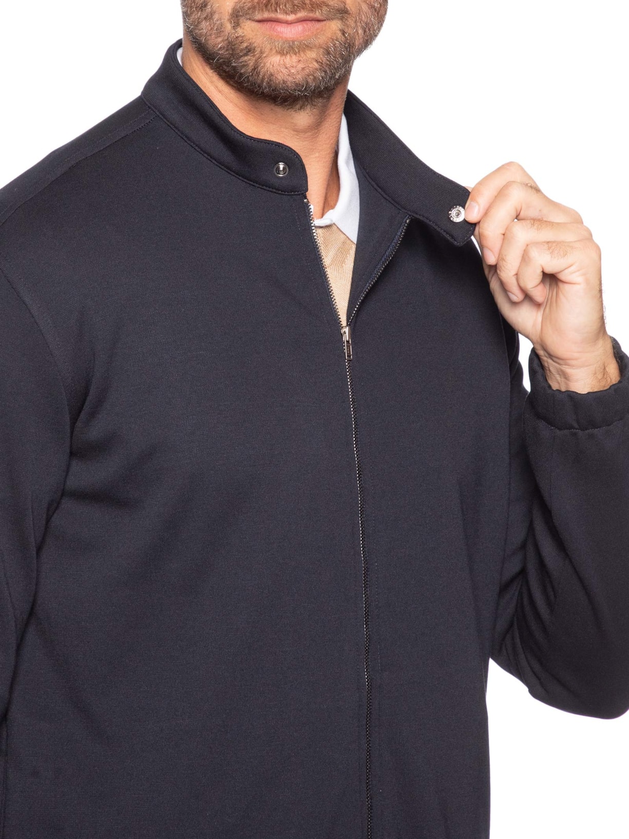 Jaqueta Bomber Masculina em Malha Italiana Azul Paramount Alfaiataria