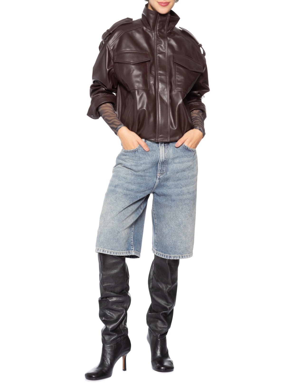 Jaqueta De Couro Feminina Marrom Animale Jeans