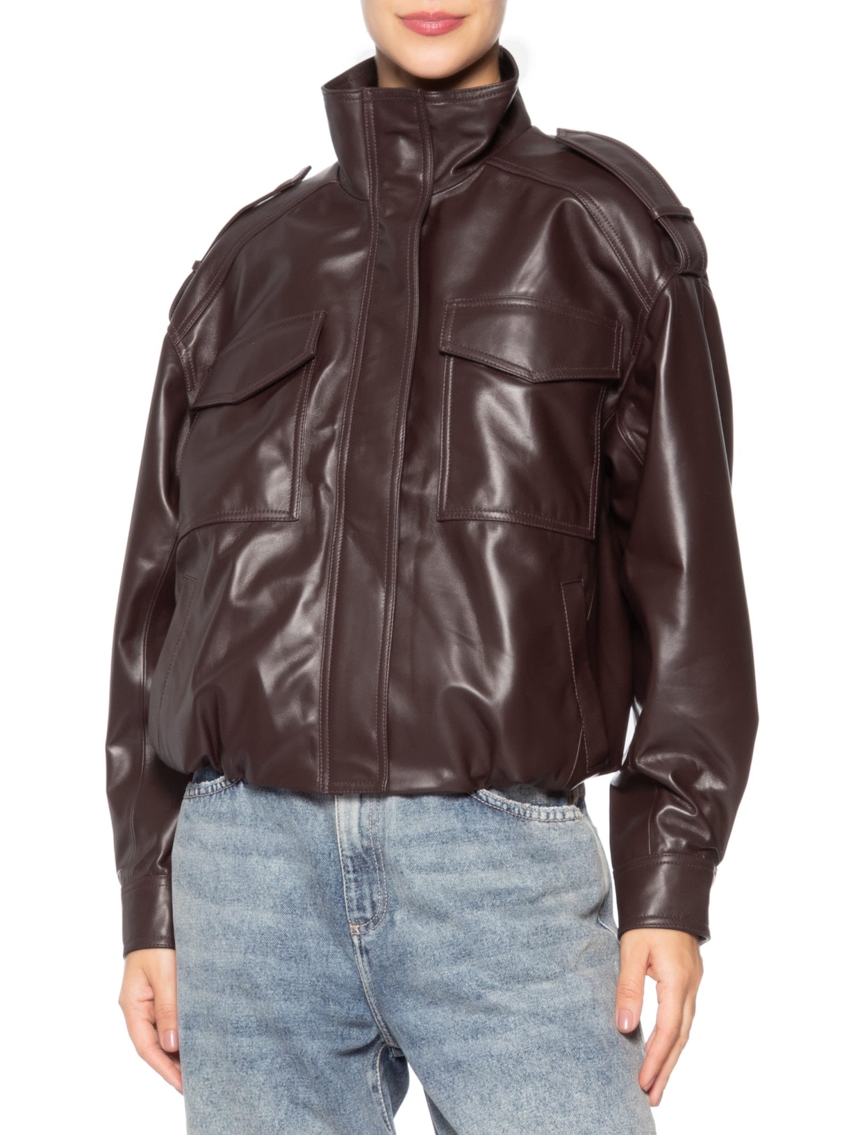 Jaqueta De Couro Feminina Marrom Animale Jeans