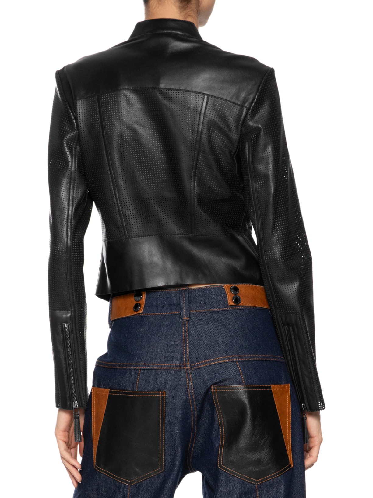 Jaqueta De Couro Feminina Motor Furadinha Preto Animale
