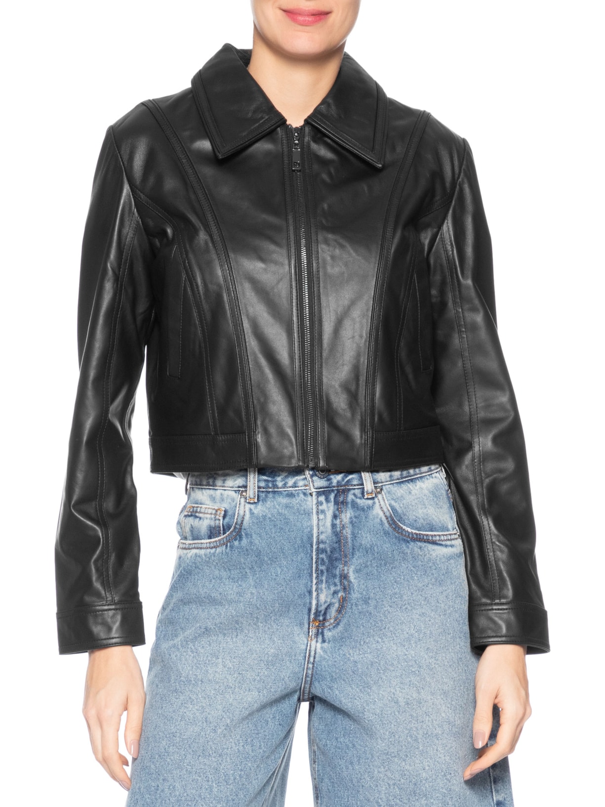 Jaqueta De Couro Feminina Preto Animale Jeans