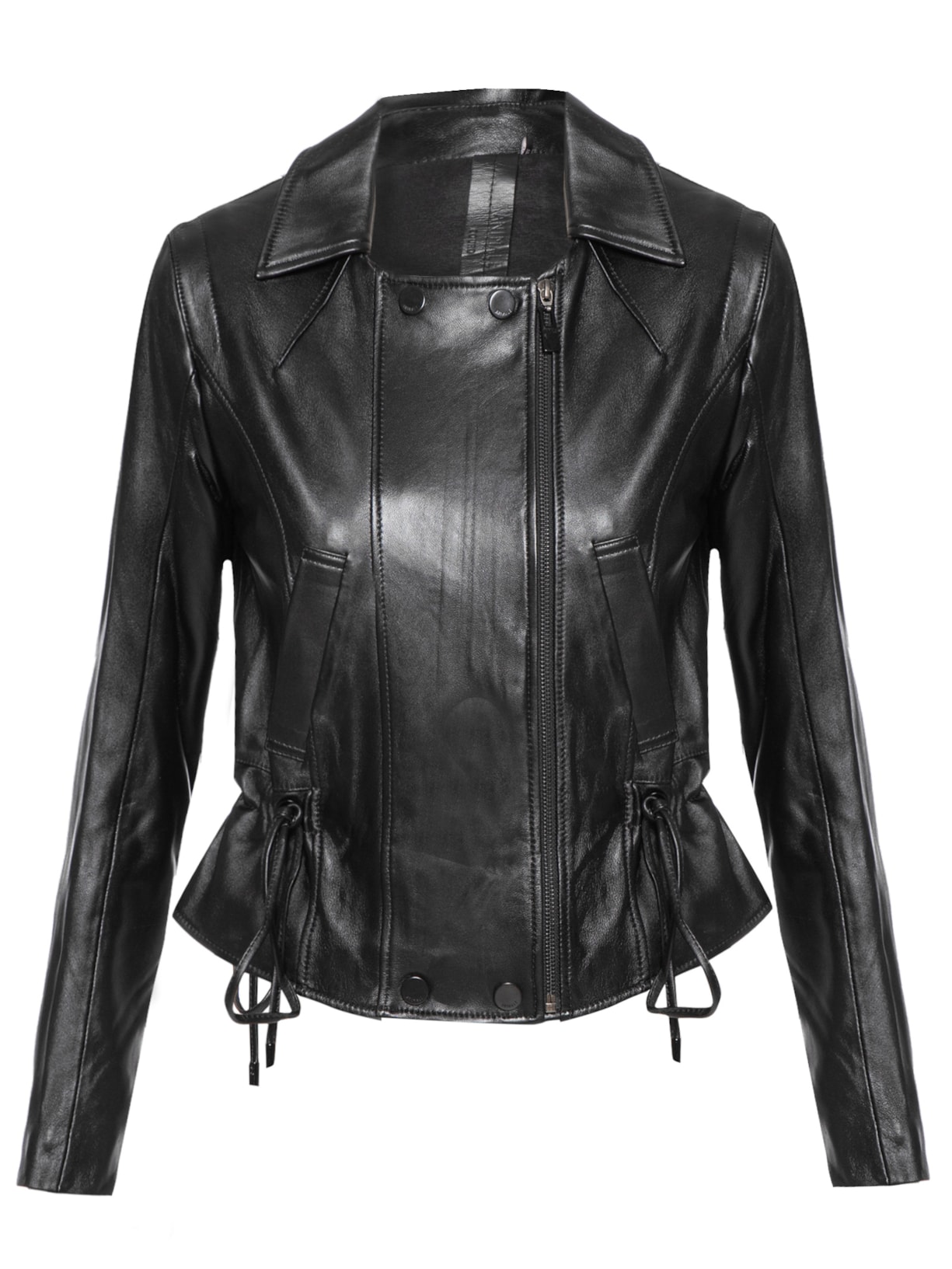 Jaqueta De Couro Franzida Amarração - Preta