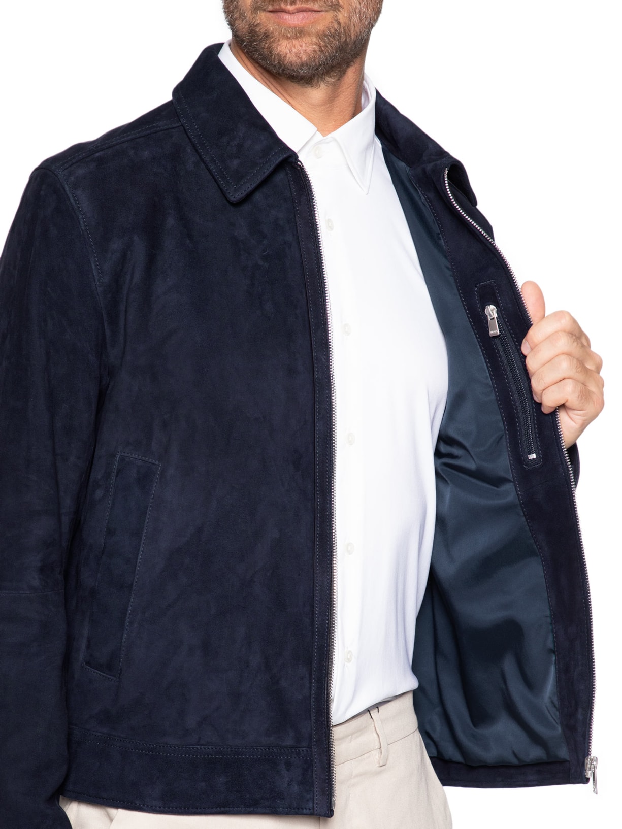 Jaqueta de Couro Masculina H-Malbano7 Azul Boss