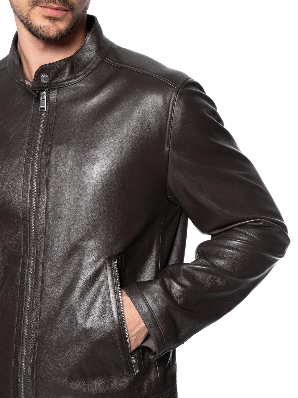 Jaqueta De Couro Masculina H-Mansell5 Marrom Boss