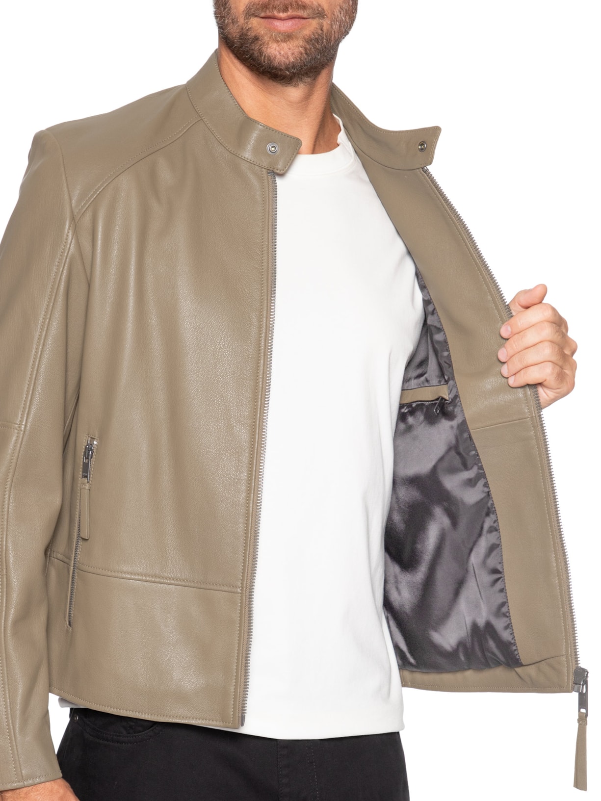 Jaqueta De Couro Masculina Likos Bege Hugo