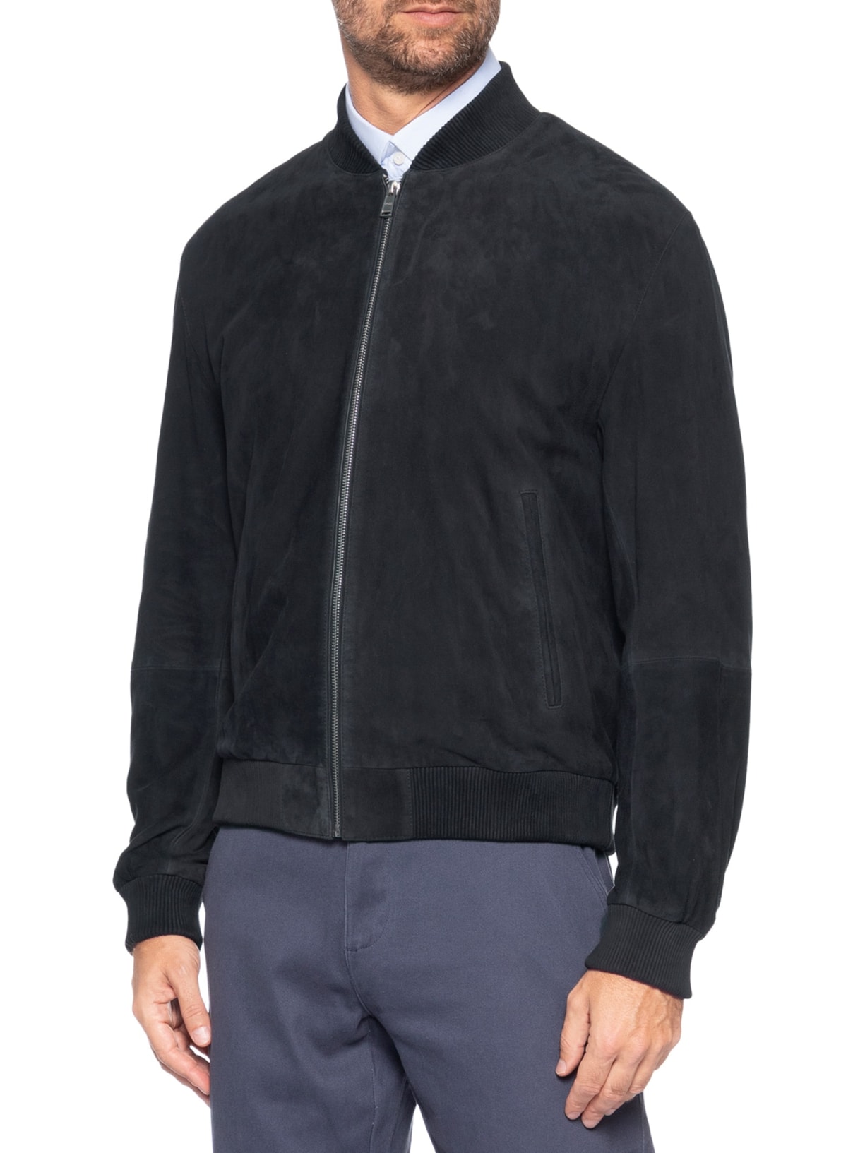 Jaqueta De Couro Masculino Regular Fit H-Muller Azul Boss