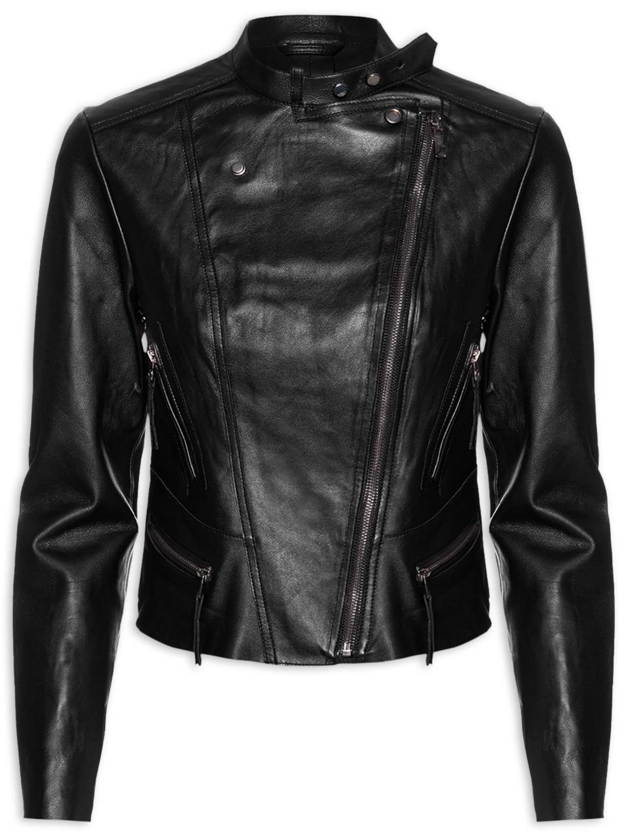 Jaqueta De Couro Motor Clássica Preto Animale