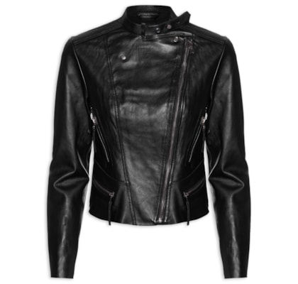 Jaqueta De Couro Motor Clássica - Preto