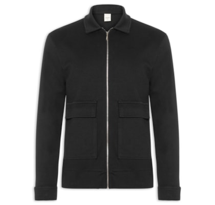 Jaqueta De Moletom Com Zíper Masculino  - Preto
