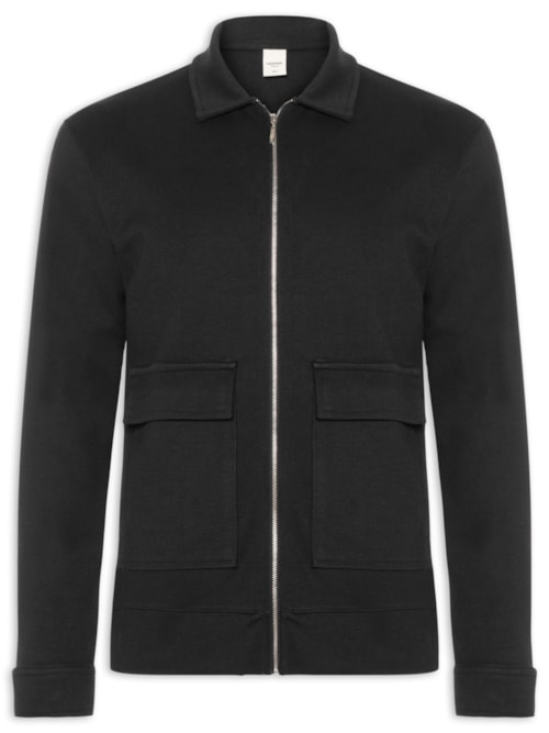 Jaqueta De Moletom Com Zíper Masculino - Preto