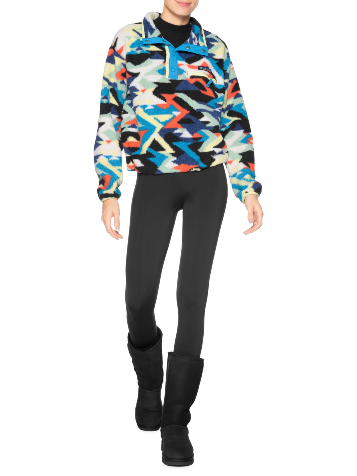 Jaqueta Feminina 1/2 Zíper Helvetia II Printed Cropped – Azul Columbia