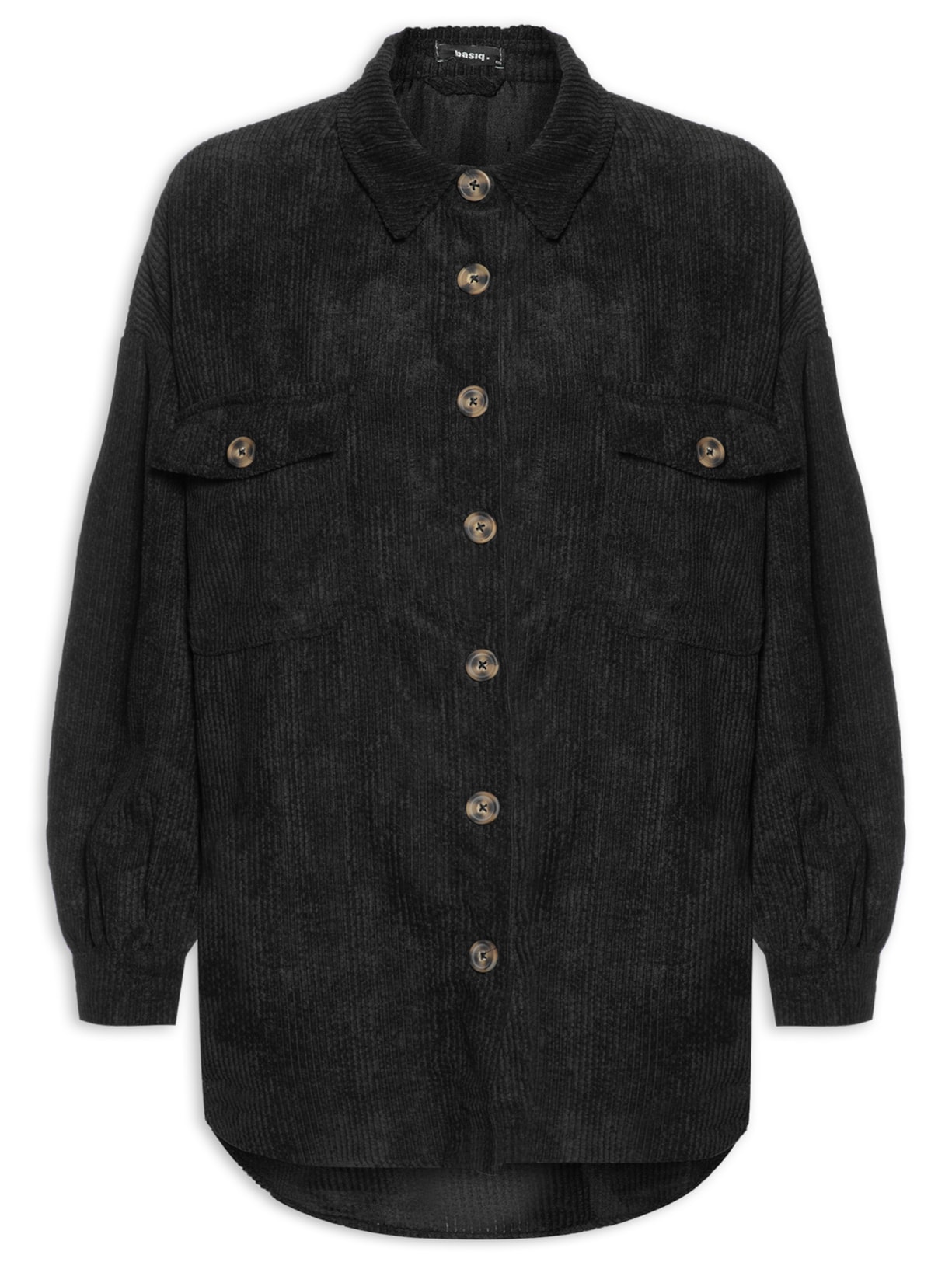 Jaqueta Feminina Alongada Veludo Cotelê - Preto