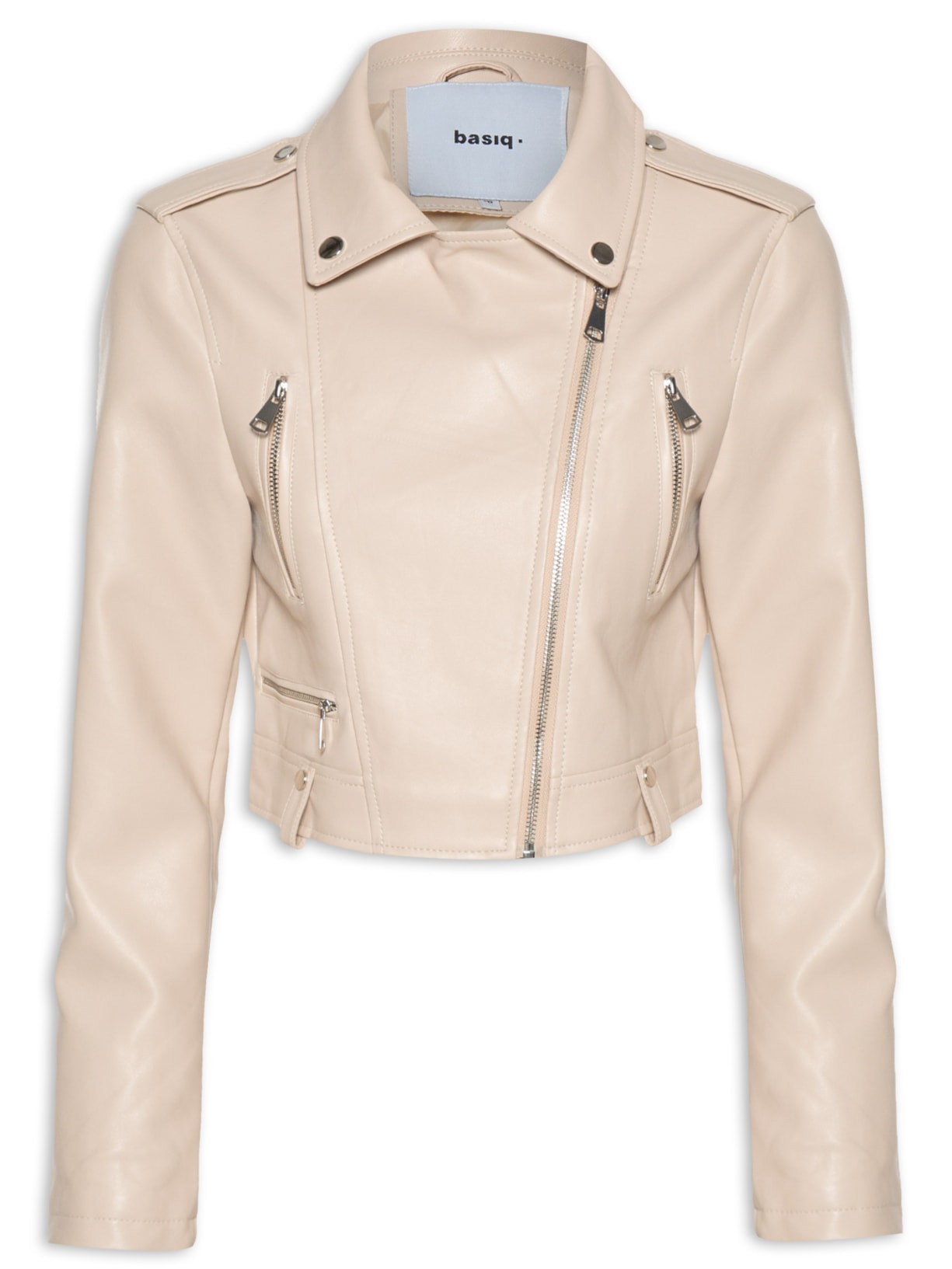 Jaqueta Feminina Biker Bolsos Frontais - Bege