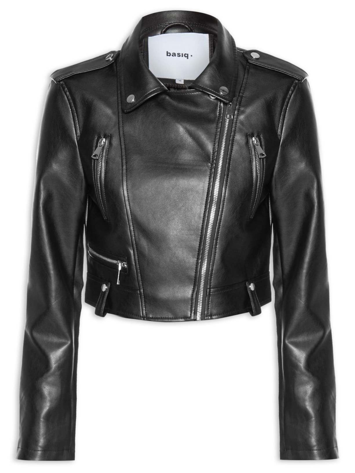 Jaqueta Feminina Biker Bolsos Frontais - Preto