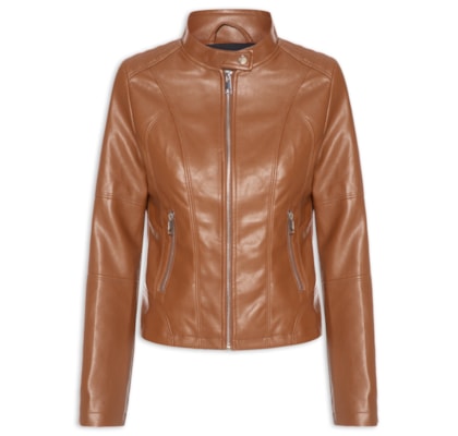 Jaqueta Feminina Biker Com Recortes - Marrom
