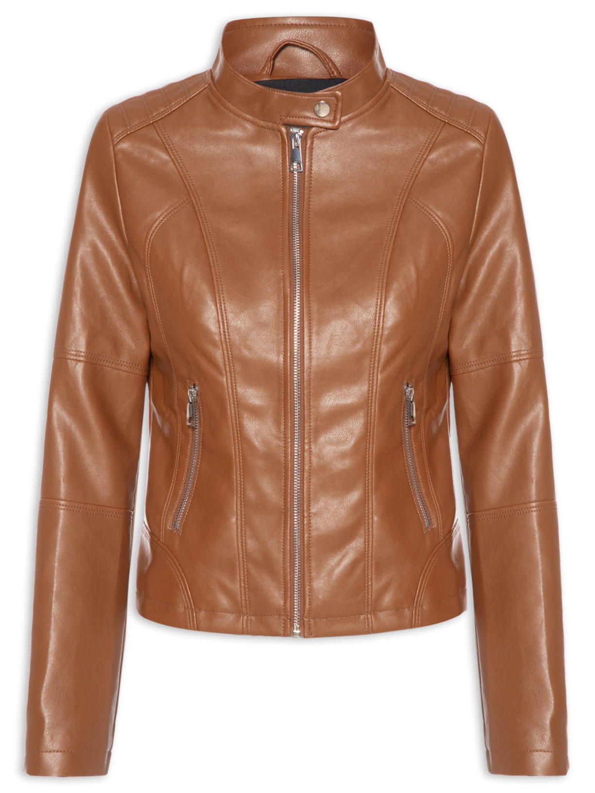 Jaqueta Feminina Biker Com Recortes - Marrom