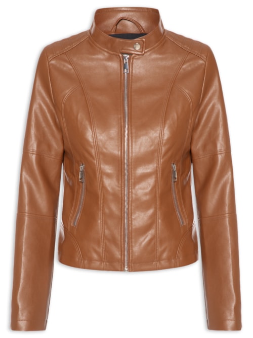 Jaqueta Feminina Biker Com Recortes - Marrom