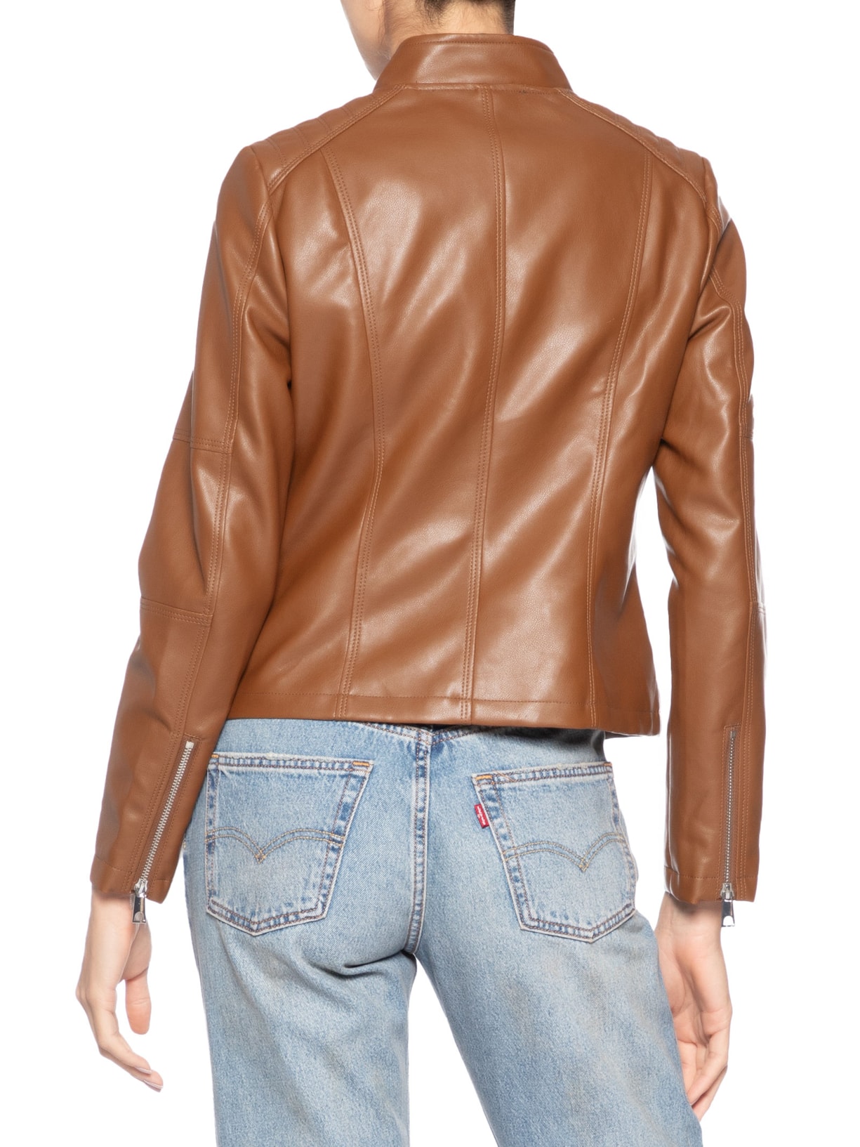 Jaqueta Feminina Biker Com Recortes Marrom Basiq