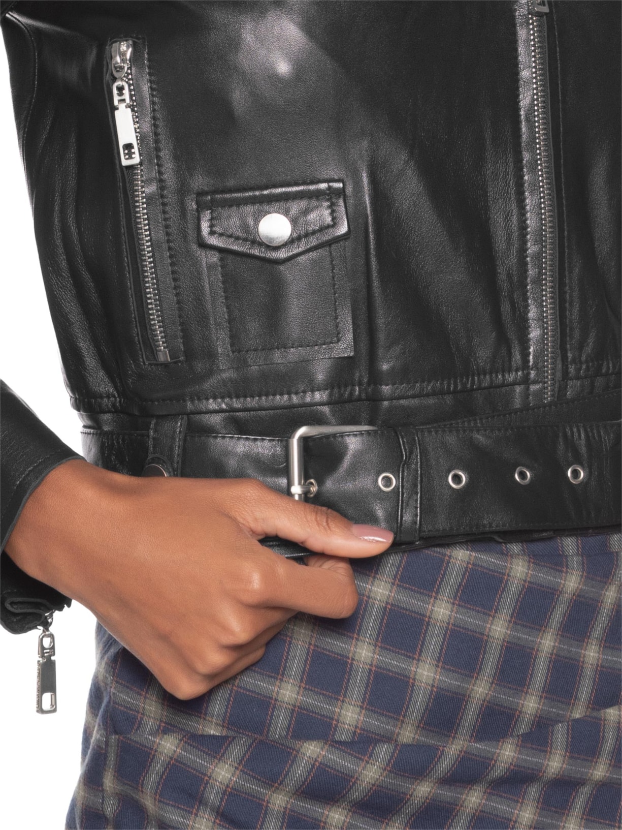 Jaqueta Feminina Biker De Couro Preto Animale Jeans