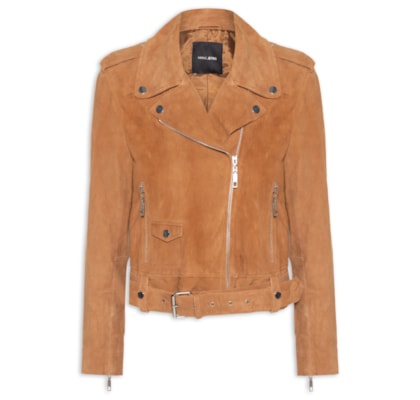 Jaqueta Feminina Biker De Suede Com Cinto - Marrom