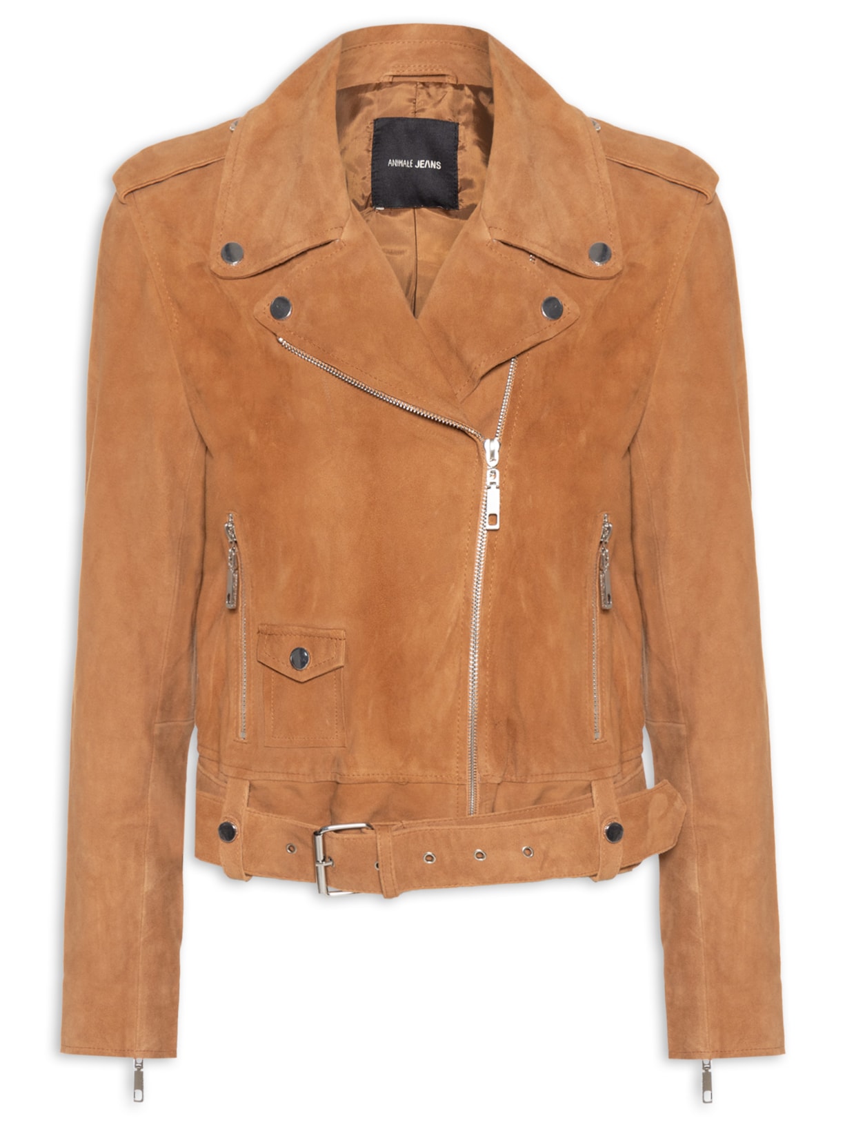 Jaqueta Feminina Biker De Suede Com Cinto - Marrom