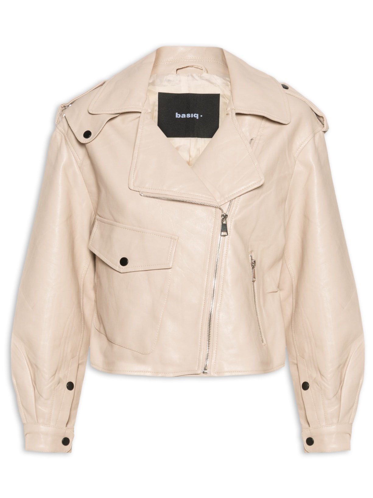 Jaqueta Feminina Biker Oversized Bege Basiq